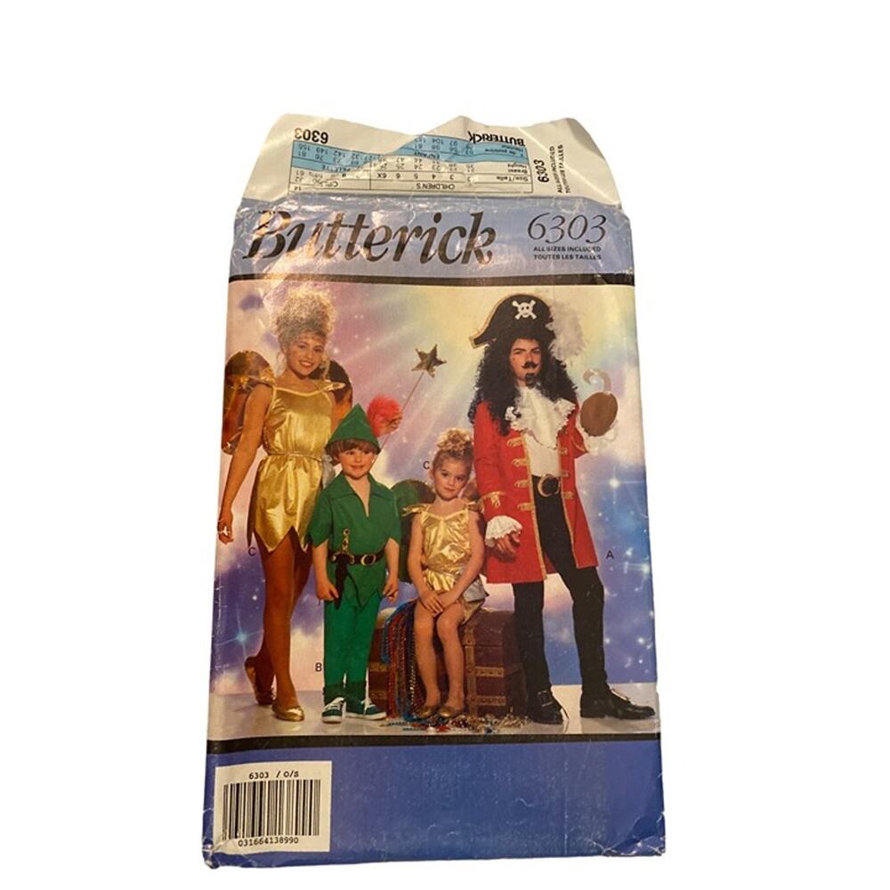 Sewing Pattern 6303 BUTTERICK CAPTAIN HOOK TINKER BELL WINGS ROBIN HOOD Sz 4-14